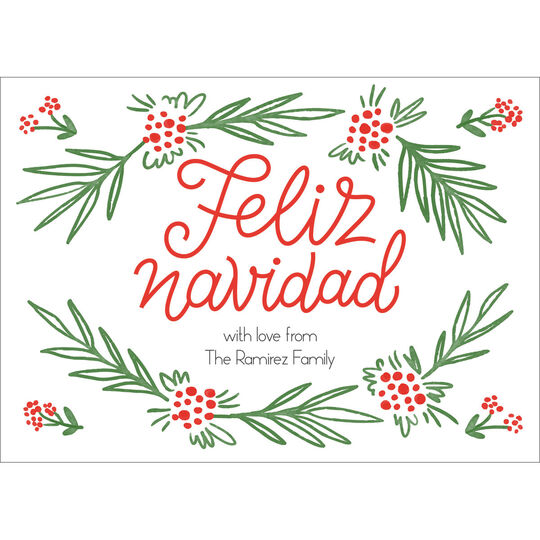 Holly Feliz Navidad Flat Holiday Cards